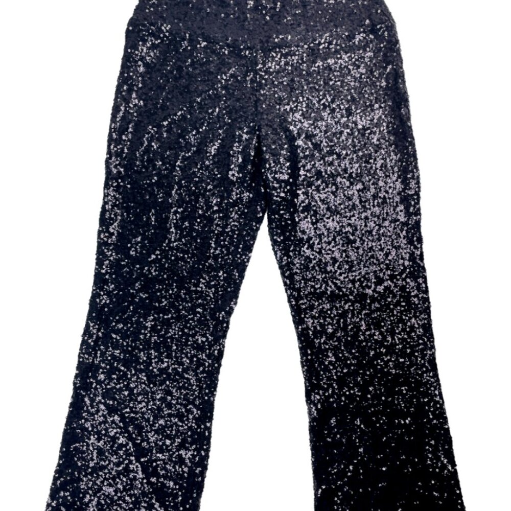 Norma Kamali Black Sequin Flare Pants Size L Glam Sparkle
